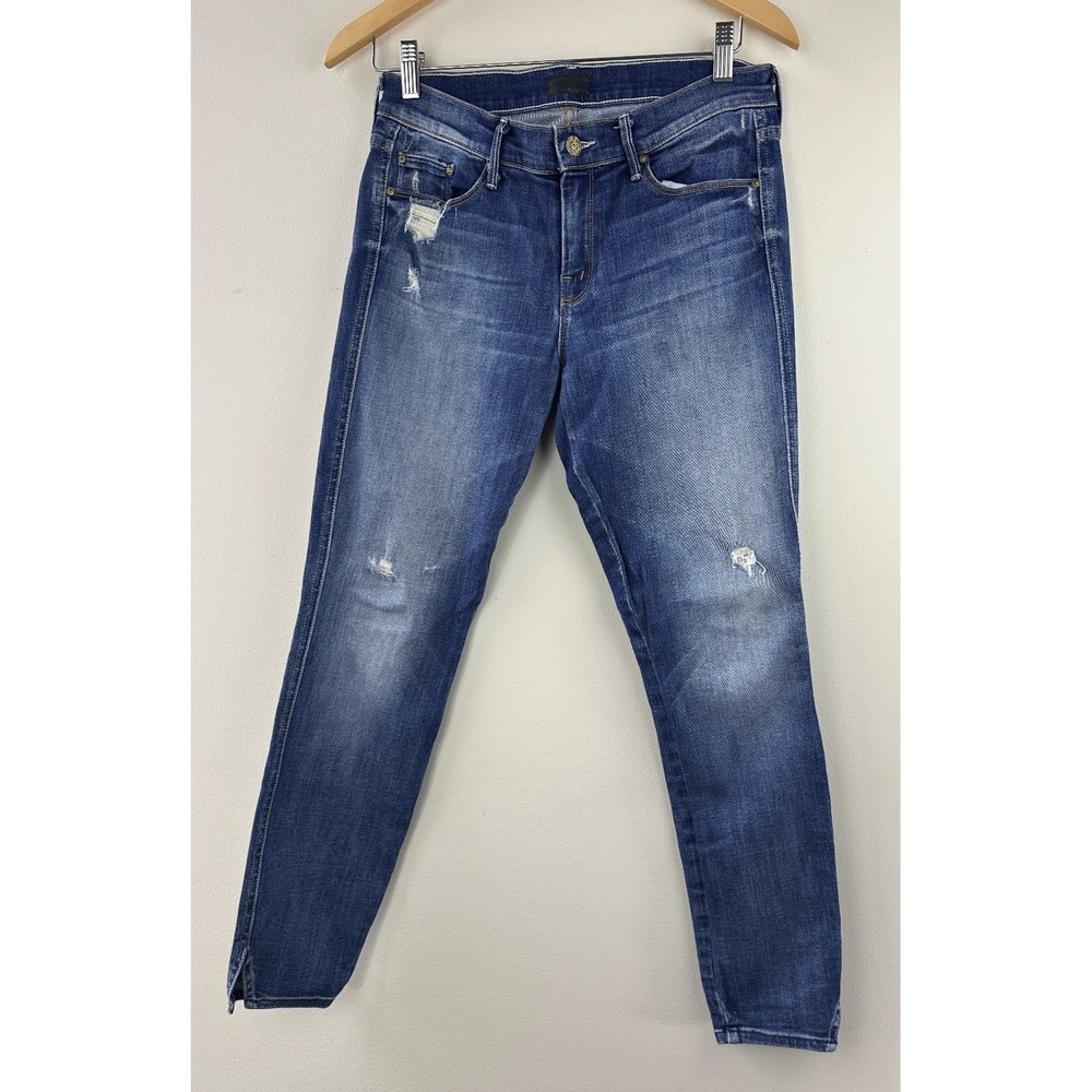 MOTHER The Vamp Distressed Jeans Rough It Up Wash Blue Denim Mid Rise Skinny 28 - Picture 2 of 14